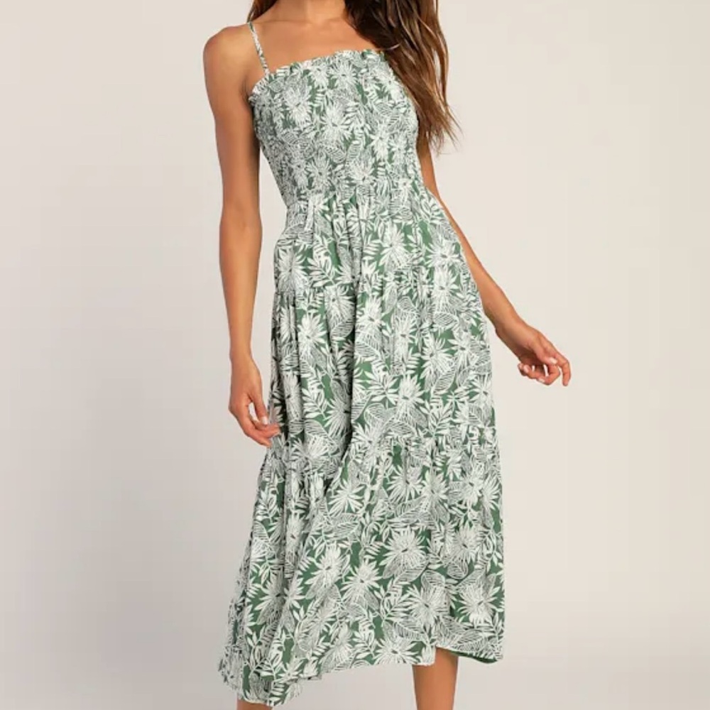Lulu's One Shoulder Green Floral Dress